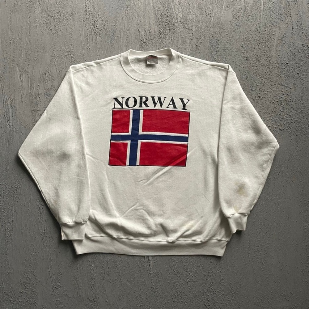 Vintage Norway Flag Sweatshirt Mens XL White 90s
